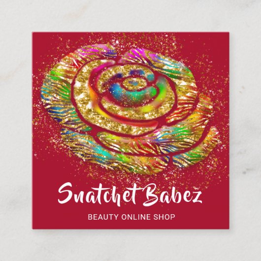 オンラインショップレッドレインボー金ゴールドQRコードロゴスクウェア スクエア名刺 (正面)