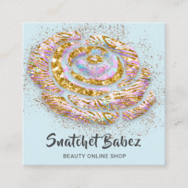 オンラインショップ美意識ホログラフブルーQRコードロゴ スクエア名刺