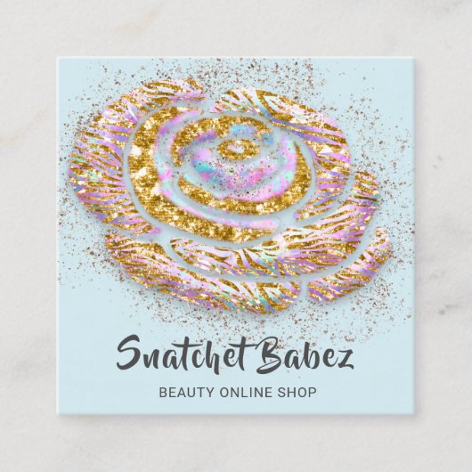 オンラインショップ美意識ホログラフブルーQRコードロゴ スクエア名刺 (正面)