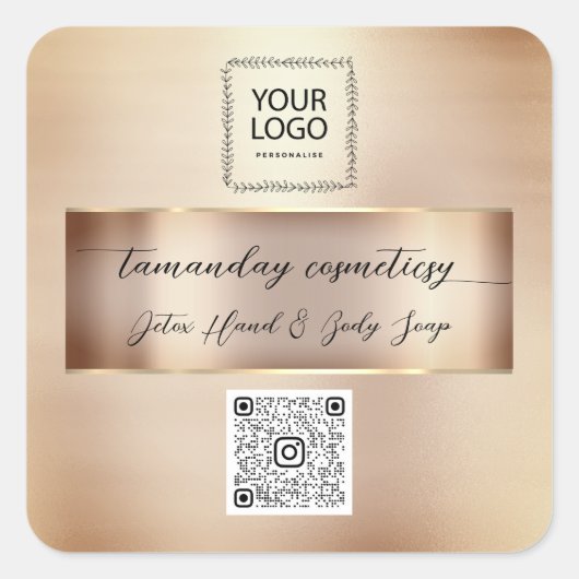 オンラインショップQRCodeロゴフォト製品バラSkinny スクエアシール (正面)