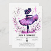 オンラインチルドレンズバレリーナ誕生日 招待状 (正面/裏面)