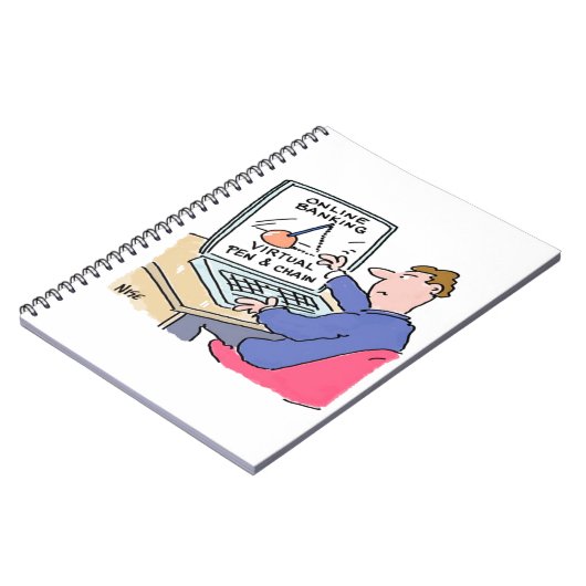 オンラインバンキングのユーモアおもしろい銀行の顧客の漫画 ノートブック (左側)