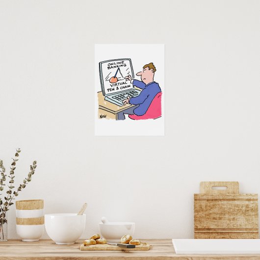 オンラインバンキングのユーモアおもしろい銀行の顧客の漫画 ポスター (キッチン)