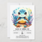 オンラインパステル水中競技タートルボーイ誕生日 招待状 (正面)