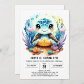 オンラインパステル水中競技タートルボーイ誕生日 招待状 (正面/裏面)