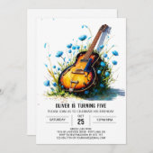 オンラインブルーギターボーイ誕生日 招待状 (正面/裏面)