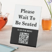 オンラインメニューQRコード記号、お待ちください着席 台座サイン (インサイチュ)