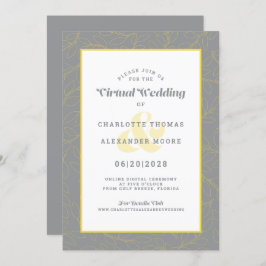 オンライン仮想イエローグレーモダン抽象芸術パターン 招待状