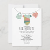 オンライン仮想ニュートラル赤ちゃんシャワー物干し 招待状 (正面)
