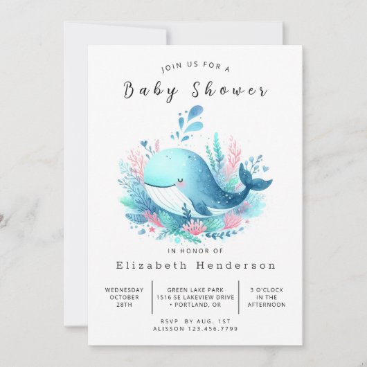 オンライン水のくじらベビーシャワー 招待状 (正面)