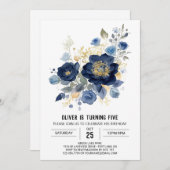 オンライン水彩フローラ誕生日 招待状 (正面/裏面)