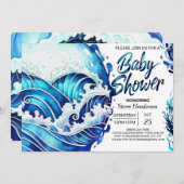 オンライン波航海の赤ちゃんシャワー 招待状 (正面/裏面)