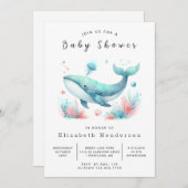 オンライン男女兼用クジラの赤ちゃんシャワー 招待状 (正面/裏面)