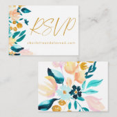 オンライン結婚サイトRSVPブルーグリーンフローラ エンクロージャーカード (正面/裏面)