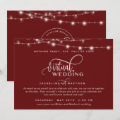 オンライン結婚バーチャルのバーガンディ赤、ストリングライト セーブザデート (正面/裏面)