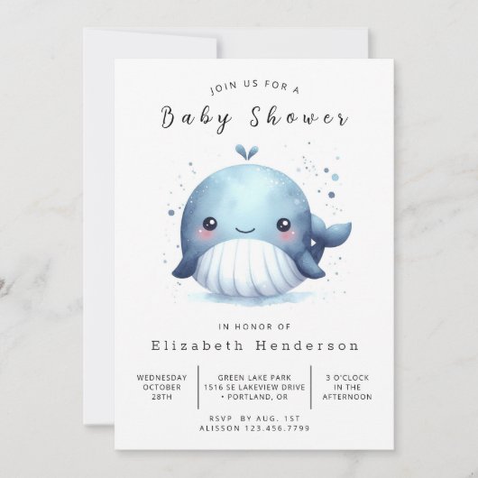 オンライン航海のクジラの赤ちゃんシャワー 招待状 (正面)