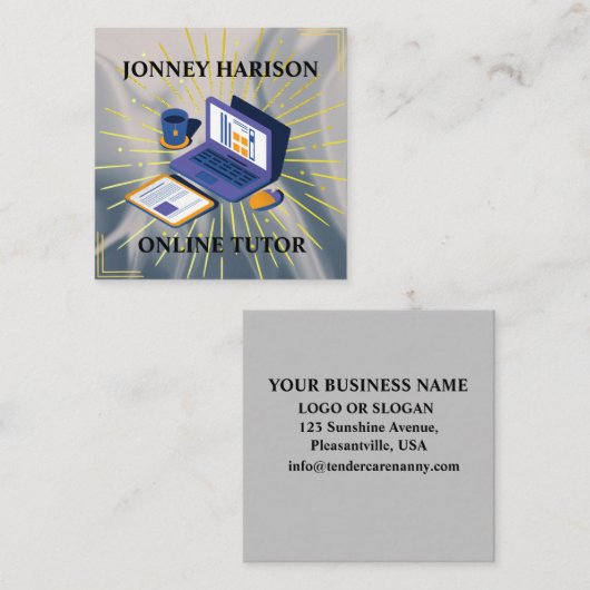 オンライン講師インストラクター学バーチャル銀 スクエア名刺 (正面/裏面)