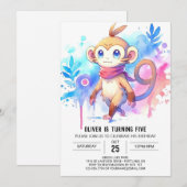 オンライン魅惑モンキー誕生日 招待状 (正面/裏面)