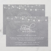 オンライン·バ結婚ーチャルのグレー·シルバー、ストリング·ライト セーブザデート (正面/裏面)