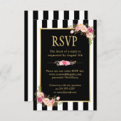 オンラインRSVPフローラ金ゴールド白黒ストライプの 出欠カード (正面/裏面)