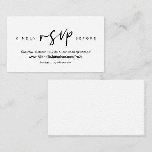 オンラインRSVP,結婚のWebサイト，パスワード，リマインダ エンクロージャーカード (正面/裏面)