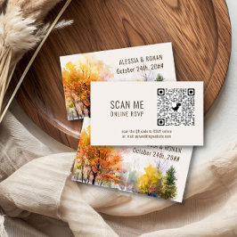 オンラインRSVP QRコード 森の紅葉の結婚式ウェブサイト エンクロージャーカード