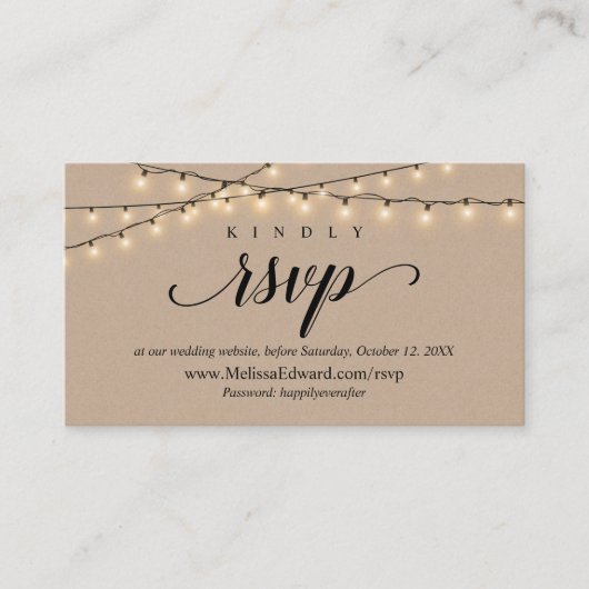 オンラインRSVP Webサイト、String Lights Kraft Enclosure エンクロージャーカード (正面)