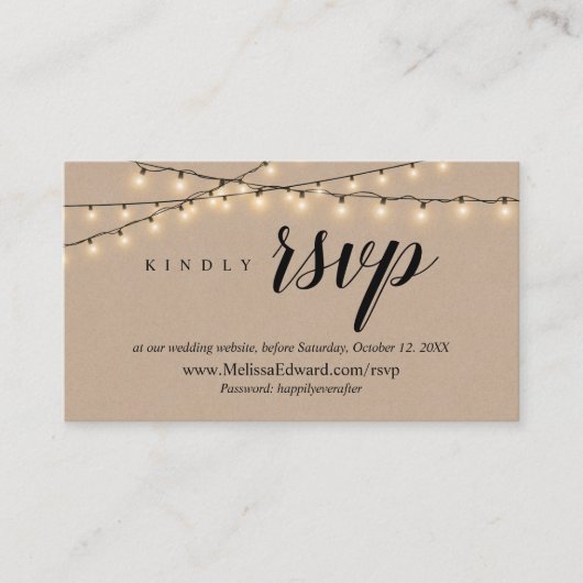 オンラインRSVP Webサイト、String Lights Kraft Enclosure エンクロージャーカード (正面)