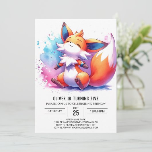 オンラモダンインキツネ誕生日 招待状 (スタンド正面)