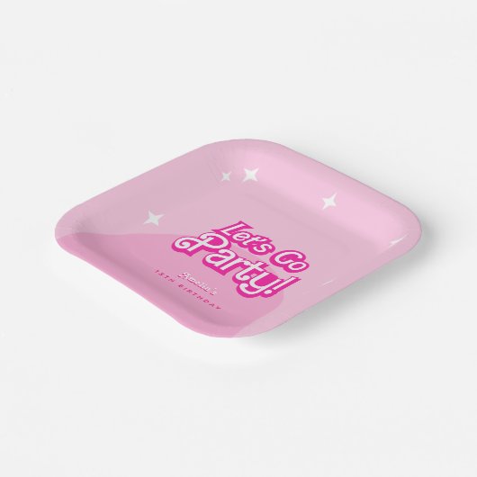 オン来ベビーレッツレッツピンク誕生日 ペーパープレート (傾斜あり)