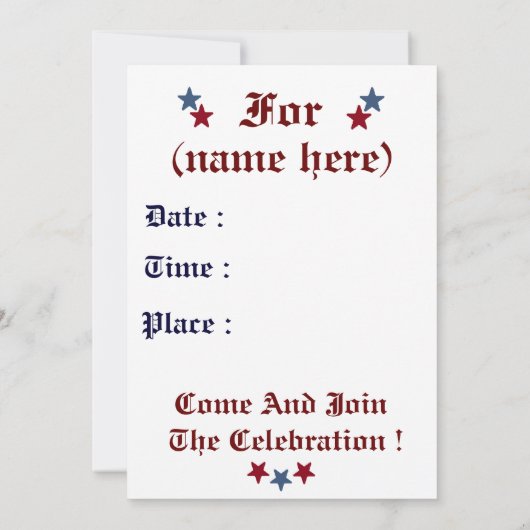 オン生まれザ7月4日誕生日招待状 招待状 (裏面)