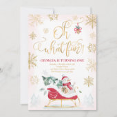 オーおもしろいレッド&金ゴールドウィンタースレイ誕生日 招待状 (正面)