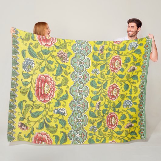オーウェンジョーンズ牡丹の黄色の背景 フリースブランケット (インサイチュ)
