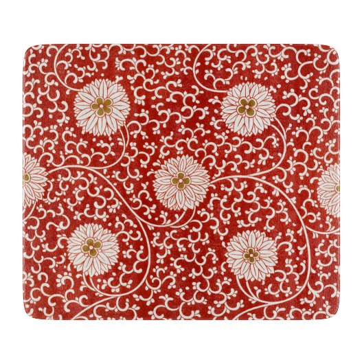 オーウェン・ジョーンズ　中華風装飾　赤と白の花柄 カッティングボード (正面)