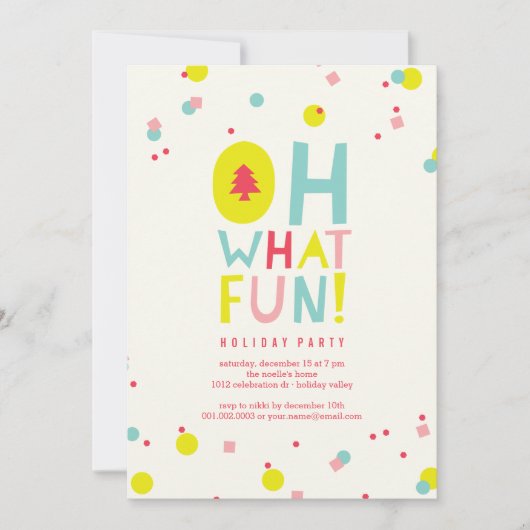 オーエーおもしろいカラフル紙吹雪ホリデーパーティー招待状 招待状 (正面)