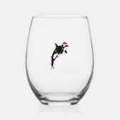 オーカおもしろいキラーホエールサンタハットクリスマスシーアン ステムなしワイングラス (正面)