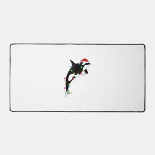 オーカおもしろいキラーホエールサンタハットクリスマスシーアン デスクマット