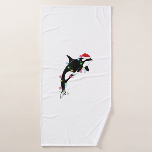 オーカおもしろいキラーホエールサンタハットクリスマスシーアン バスタオル (バスタオル)