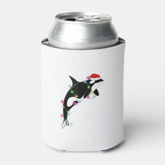 オーカおもしろいキラーホエールサンタハットクリスマスシーアン 缶クーラー (缶正面)