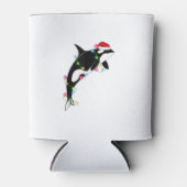 オーカおもしろいキラーホエールサンタハットクリスマスシーアン 缶クーラー (正面)