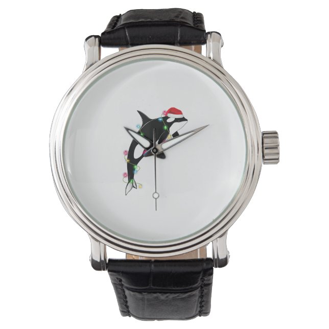 オーカおもしろいキラーホエールサンタハットクリスマスシーアン 腕時計 (正面)
