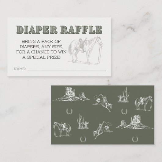 オーカウボーイ赤ちゃんシャワー – おむつラッフルカード エンクロージャーカード (正面/裏面)