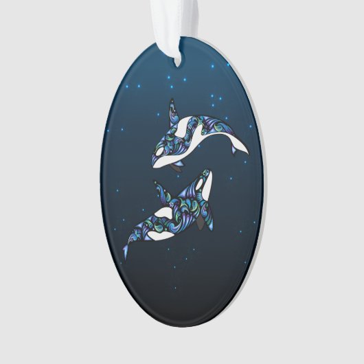 オーカパーソナライズされたホエールカップルのクリスマスホリデー オーナメント (正面)