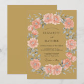オーカーコーラルリースの結婚式 招待状 (正面/裏面)