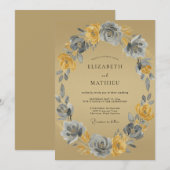 オーカー フローラル リース ウェディング 招待状 (正面/裏面)
