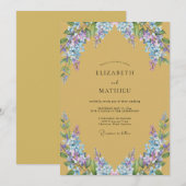 オーカー・ペリウィンクル・藤の結婚式 招待状 (正面/裏面)