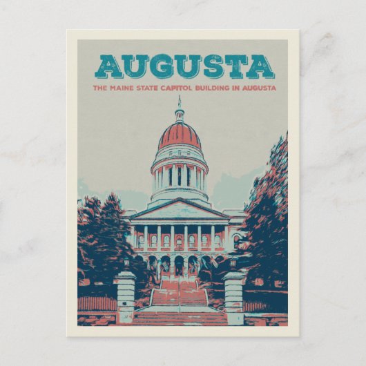 オーガスタメイン州キャピトルイラストレーション ポストカード (正面)