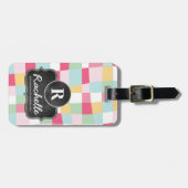 オーガニックなパステル調のモダンでガーリーな黒板のモノグラム ラゲッジタグ (正面横)