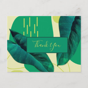 オーガニックなリアリスティック リーフ コラージュ グリーン Thank You ポストカード