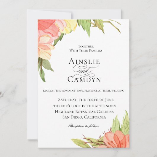 オーガニックな日没の花柄の結婚式招待状 招待状 (正面)